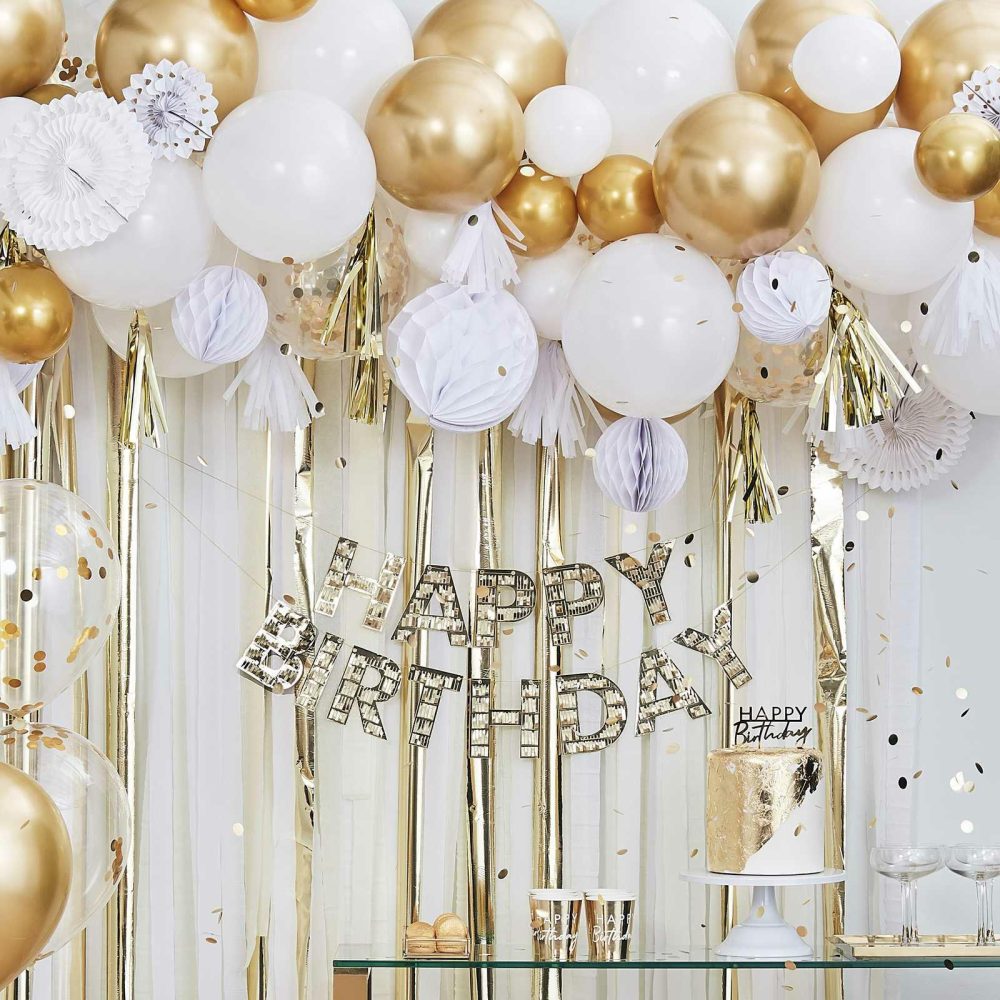 Backdrops |   Gold Balloon And Fan Garland Party Backdrop Backdrops Backdrops