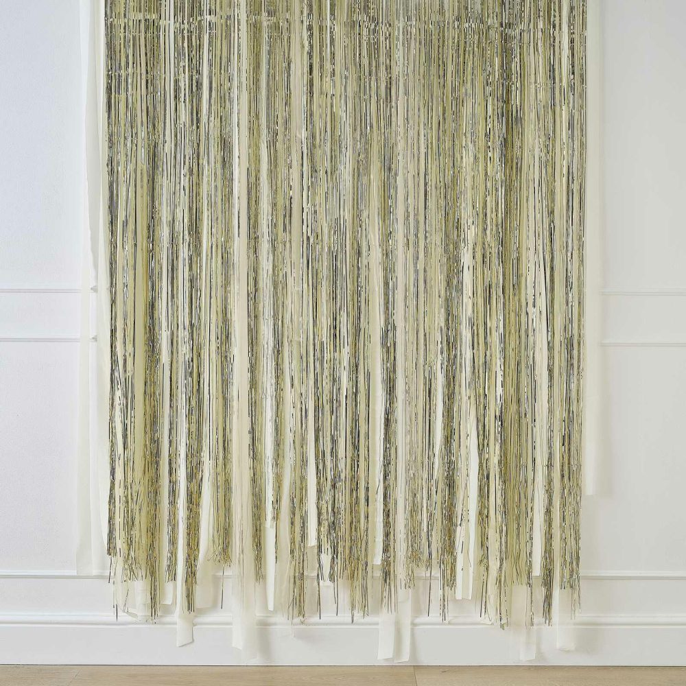 Backdrops |   Gold Foil Curtain Backdrop With Cream Paper Streamers Backdrops Backdrops