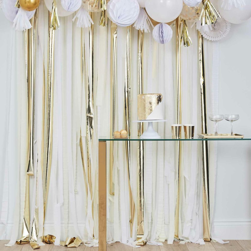 Backdrops |   Gold Metallic Party Streamers Backdrop Backdrops Backdrops