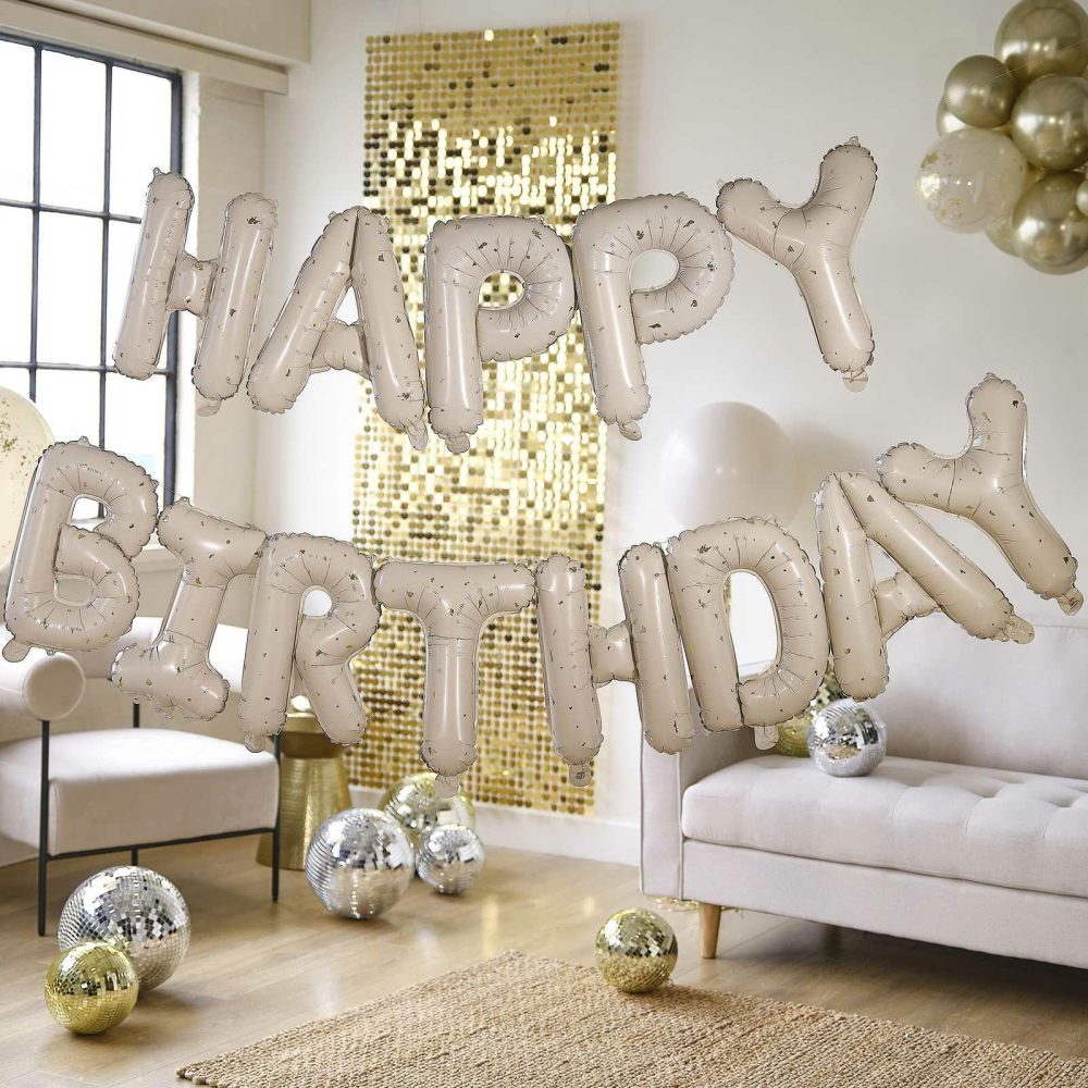 Backdrops |   Nude And Gold Speckle Happy Birthday Balloon Bunting Backdrops Backdrops