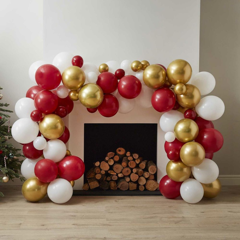 Balloon Arches |   Gold, Red & White Christmas Balloon Arch Kit Balloon Arches Balloon Arches