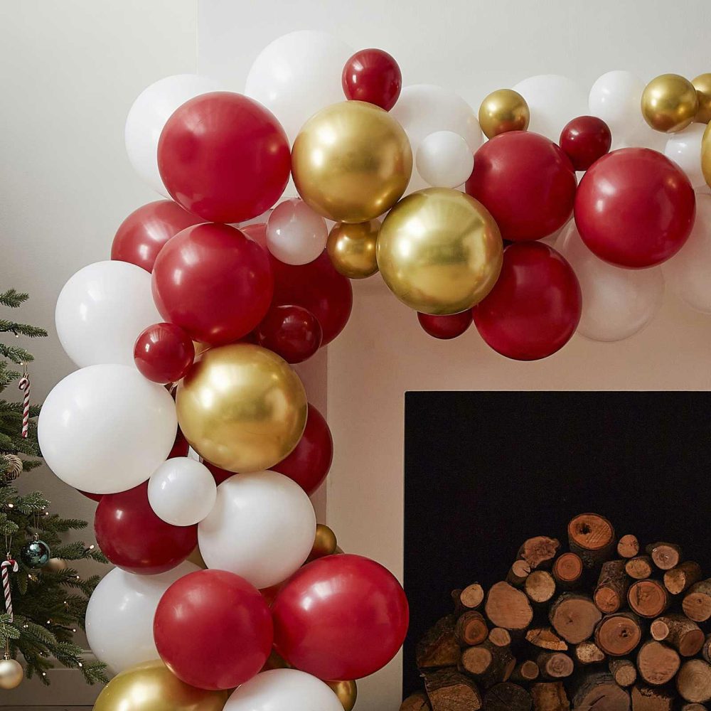 Balloon Arches |   Gold, Red & White Christmas Balloon Arch Kit Balloon Arches Balloon Arches