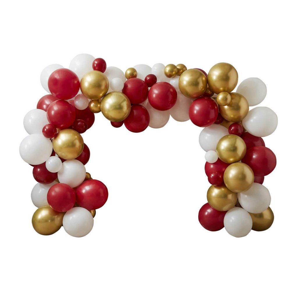 Balloon Arches |   Gold, Red & White Christmas Balloon Arch Kit Balloon Arches Balloon Arches