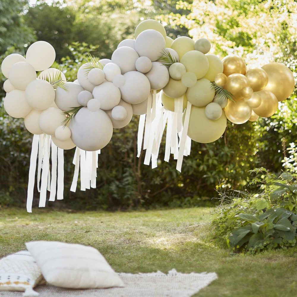 Balloon Arches |   Green, Cream, Grey & Gold Chrome Balloon Arch Kit Balloon Arches Balloon Arches