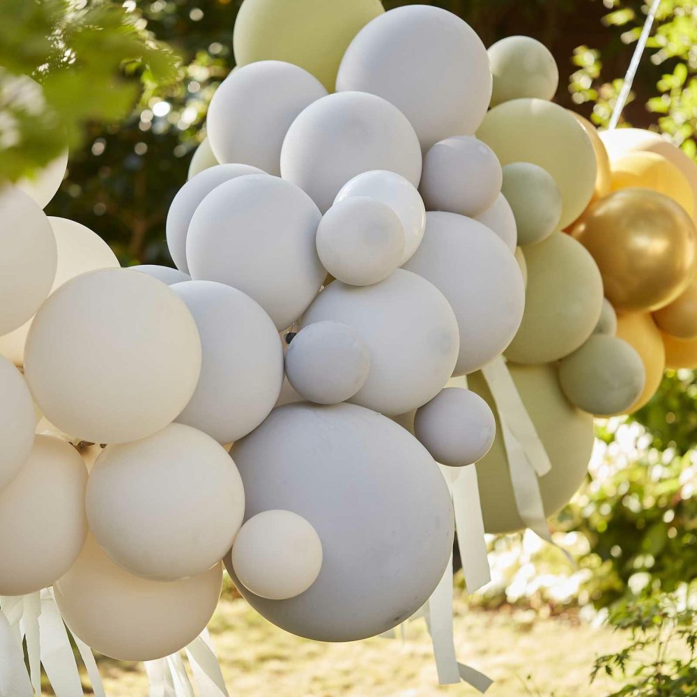 Balloon Arches |   Green, Cream, Grey & Gold Chrome Balloon Arch Kit Balloon Arches Balloon Arches