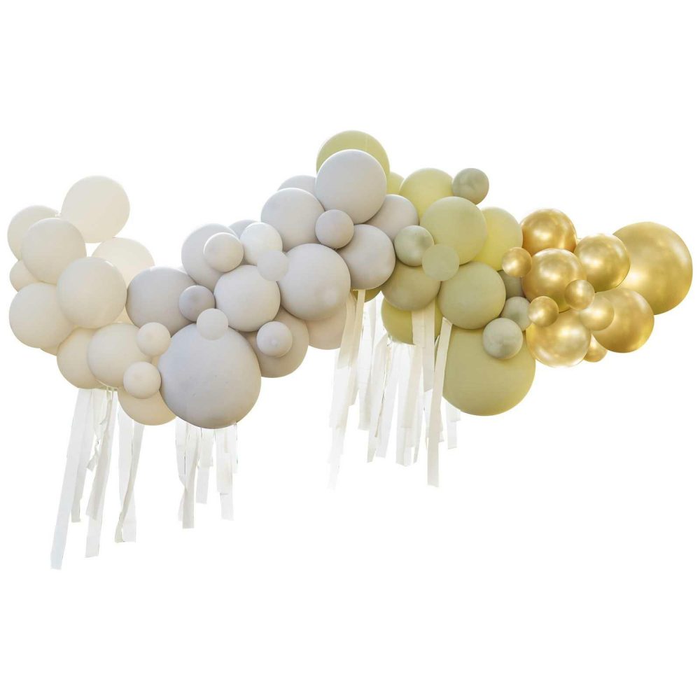 Balloon Arches |   Green, Cream, Grey & Gold Chrome Balloon Arch Kit Balloon Arches Balloon Arches