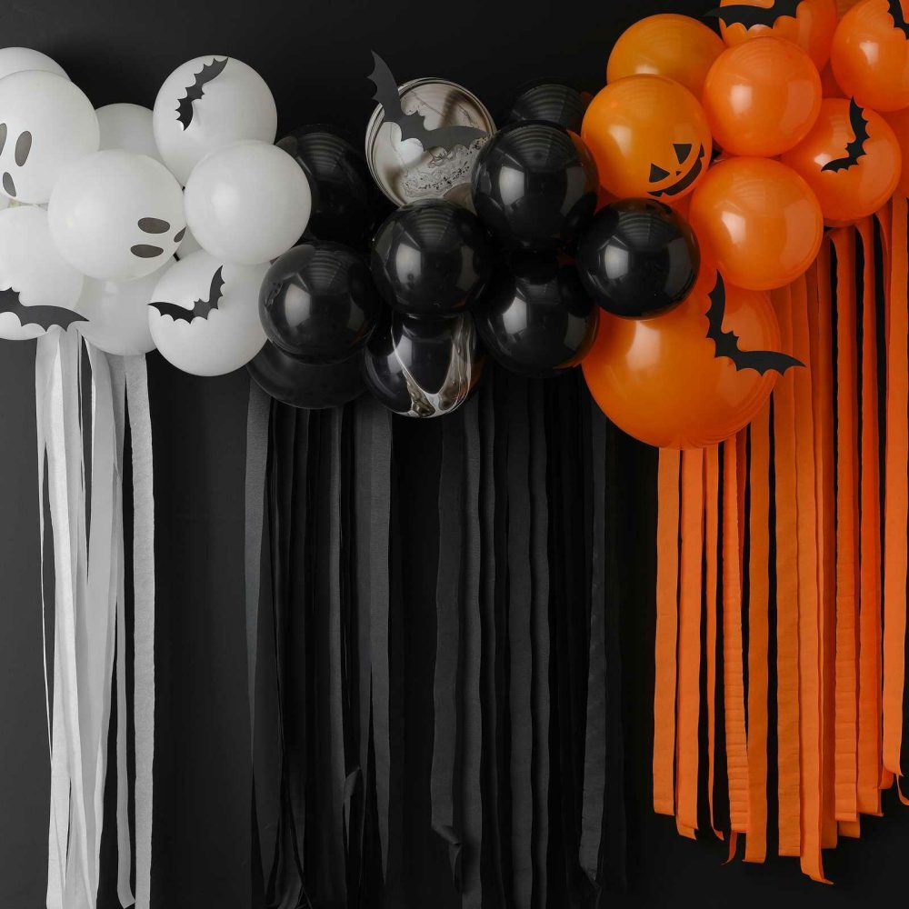 Balloon Arches |   Halloween Balloon Arch Backdrop With Ghosts, Pumpkins, Bats & Streamers Balloon Arches Balloon Arches