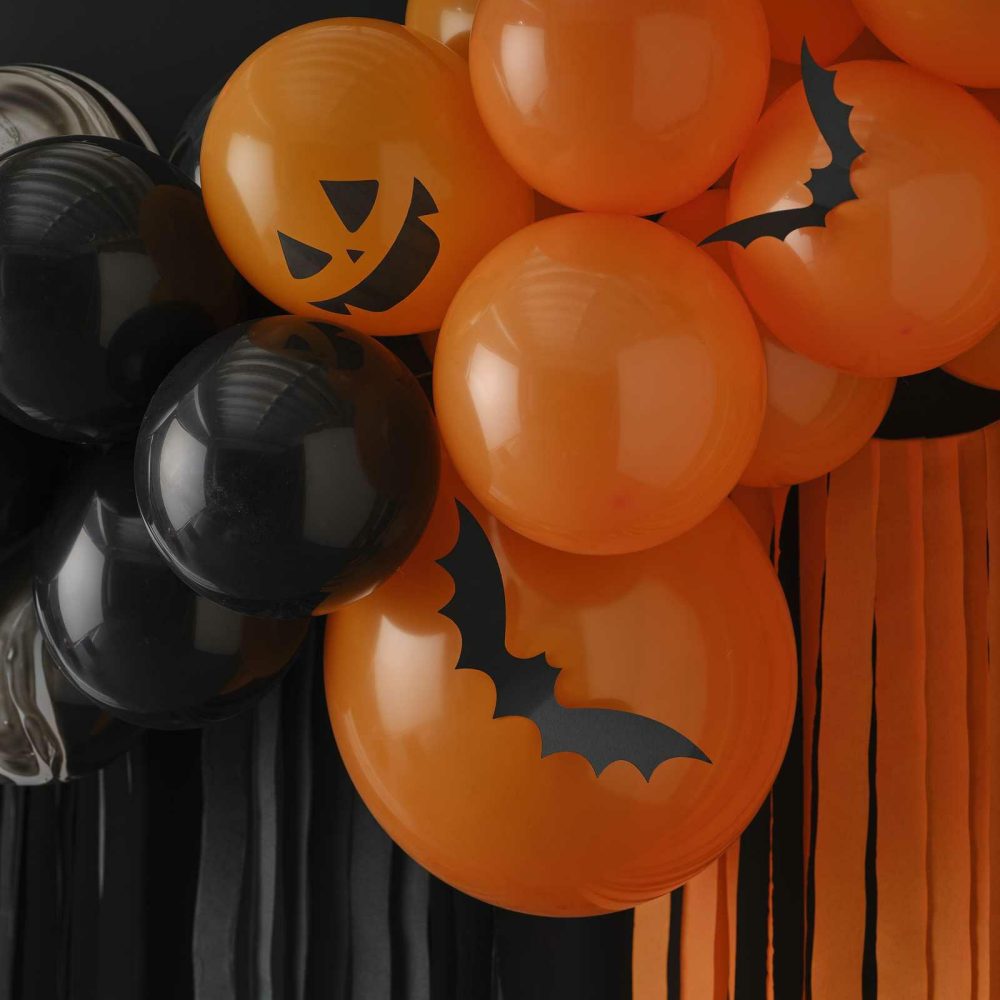 Balloon Arches |   Halloween Balloon Arch Backdrop With Ghosts, Pumpkins, Bats & Streamers Balloon Arches Balloon Arches