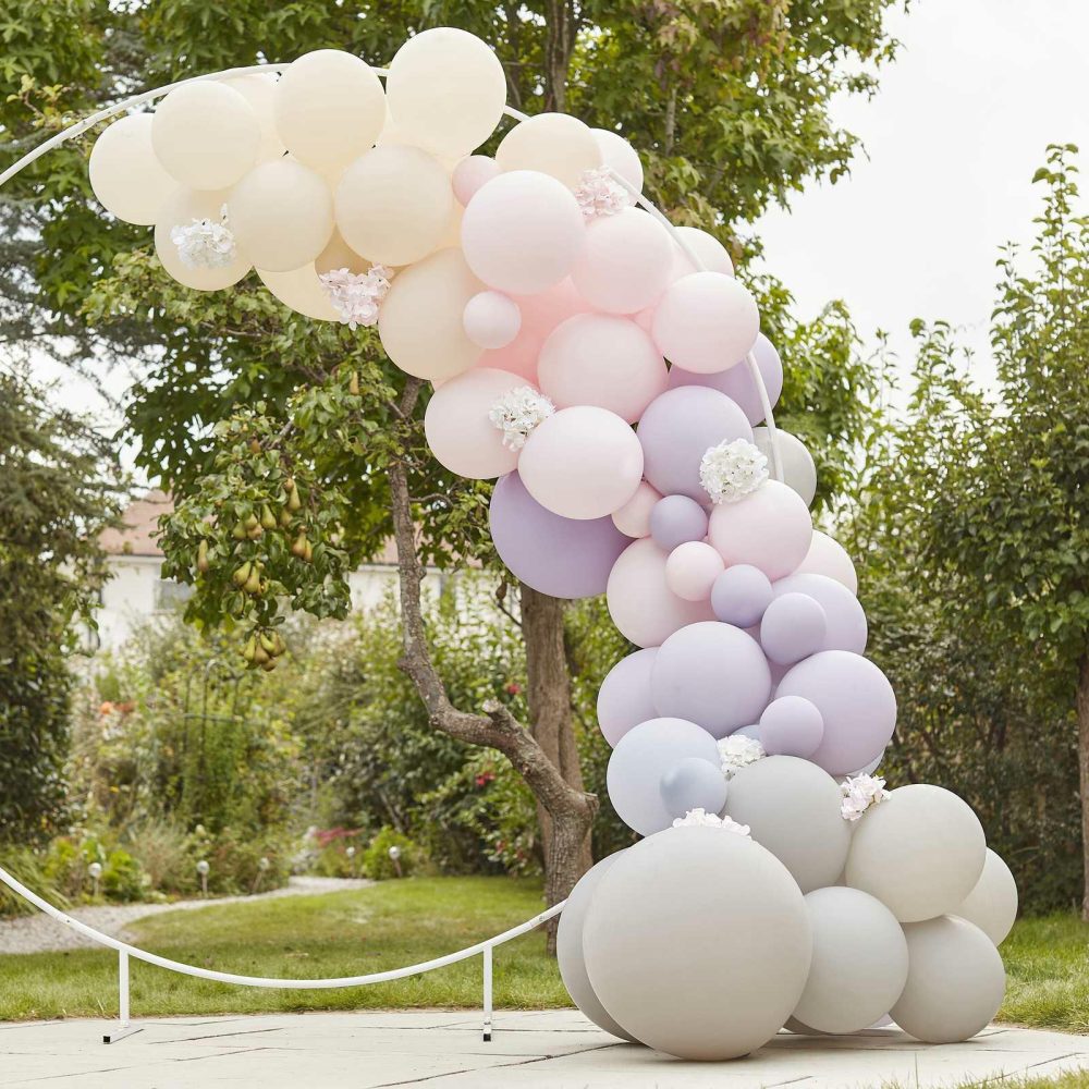 Balloon Arches |   Luxe Pink, Lilac & Grey Balloon Arch With Hydrangeas Balloon Arches Balloon Arches