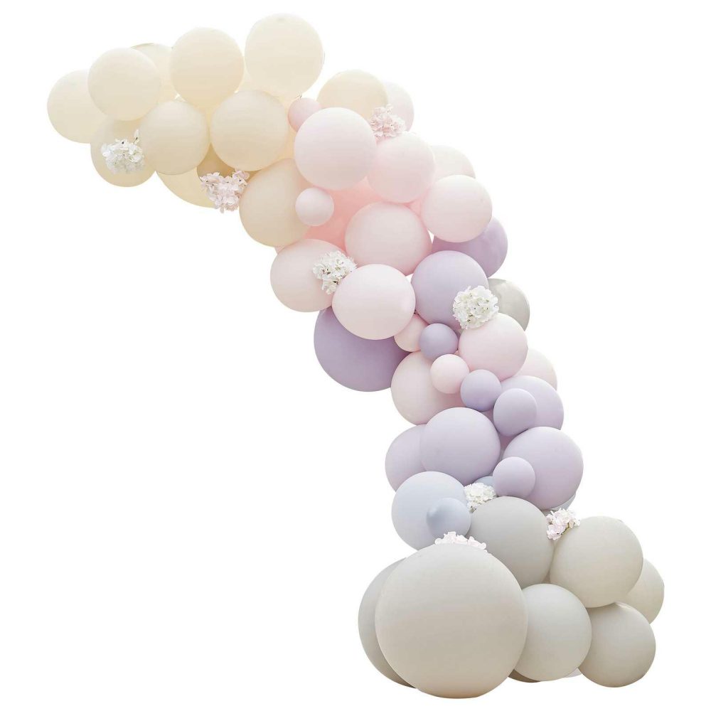 Balloon Arches |   Luxe Pink, Lilac & Grey Balloon Arch With Hydrangeas Balloon Arches Balloon Arches