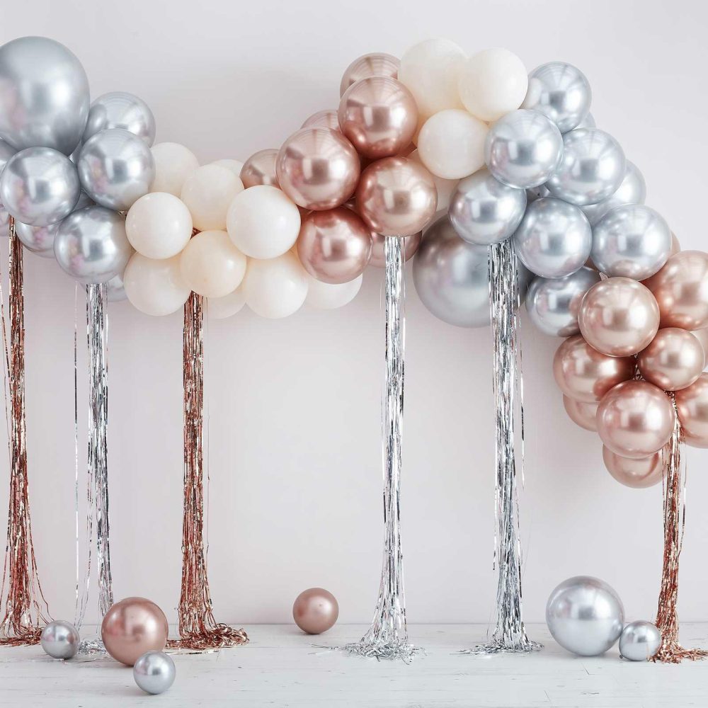 Balloon Arches |   Mixed Metallics Balloon Arch With Streamers Balloon Arches Balloon Arches