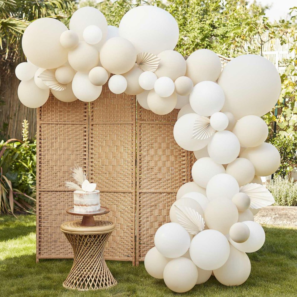 Balloon Arches |   Nude & White Balloon Arch With Paper Fans Balloon Arches Balloon Arches