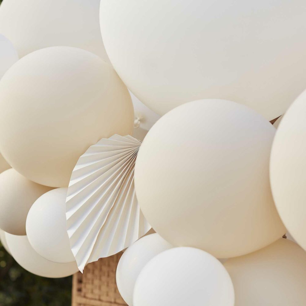 Balloon Arches |   Nude & White Balloon Arch With Paper Fans Balloon Arches Balloon Arches