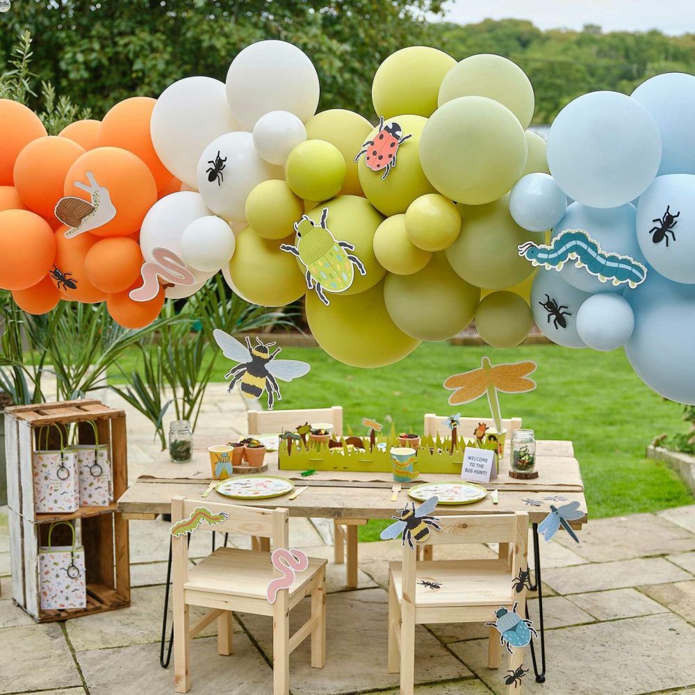 Balloon Arches |   Orange, Cream, Green & Blue Bug Party Balloon Arch With Card Bugs Balloon Arches Balloon Arches