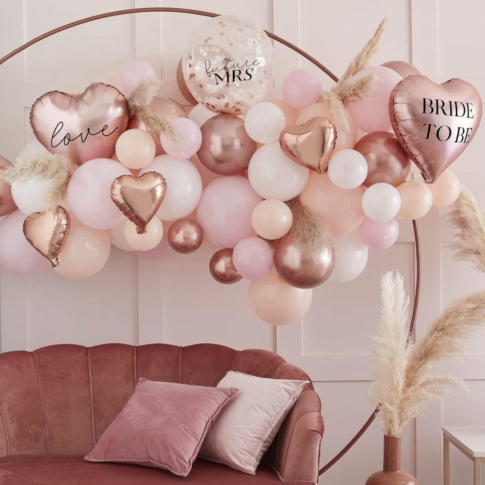 Balloon Arches |   Pink, White, Peach And Rose Gold Bachelorette Party Balloon Arch And Pampas Kit Balloon Arches Balloon Arches