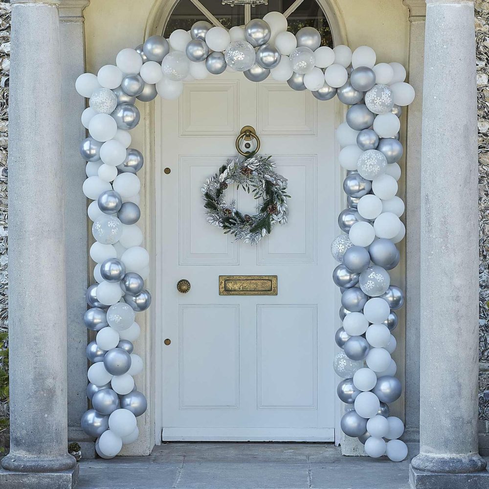 Balloon Arches |   Silver And White Christmas Door Balloon Arch Kit Balloon Arches Balloon Arches