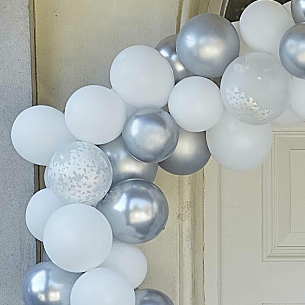 Balloon Arches |   Silver And White Christmas Door Balloon Arch Kit Balloon Arches Balloon Arches