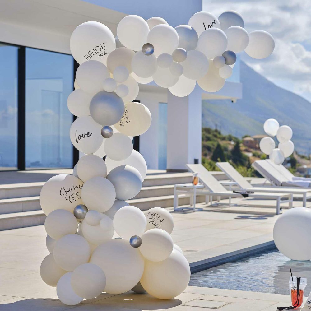 Balloon Arches |   White & Silver Bachelorette Party Balloon Arch Kit Balloon Arches Balloon Arches