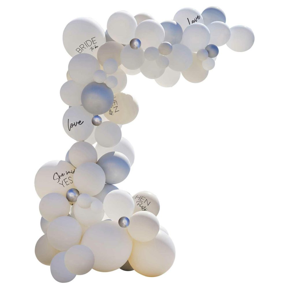 Balloon Arches |   White & Silver Bachelorette Party Balloon Arch Kit Balloon Arches Balloon Arches