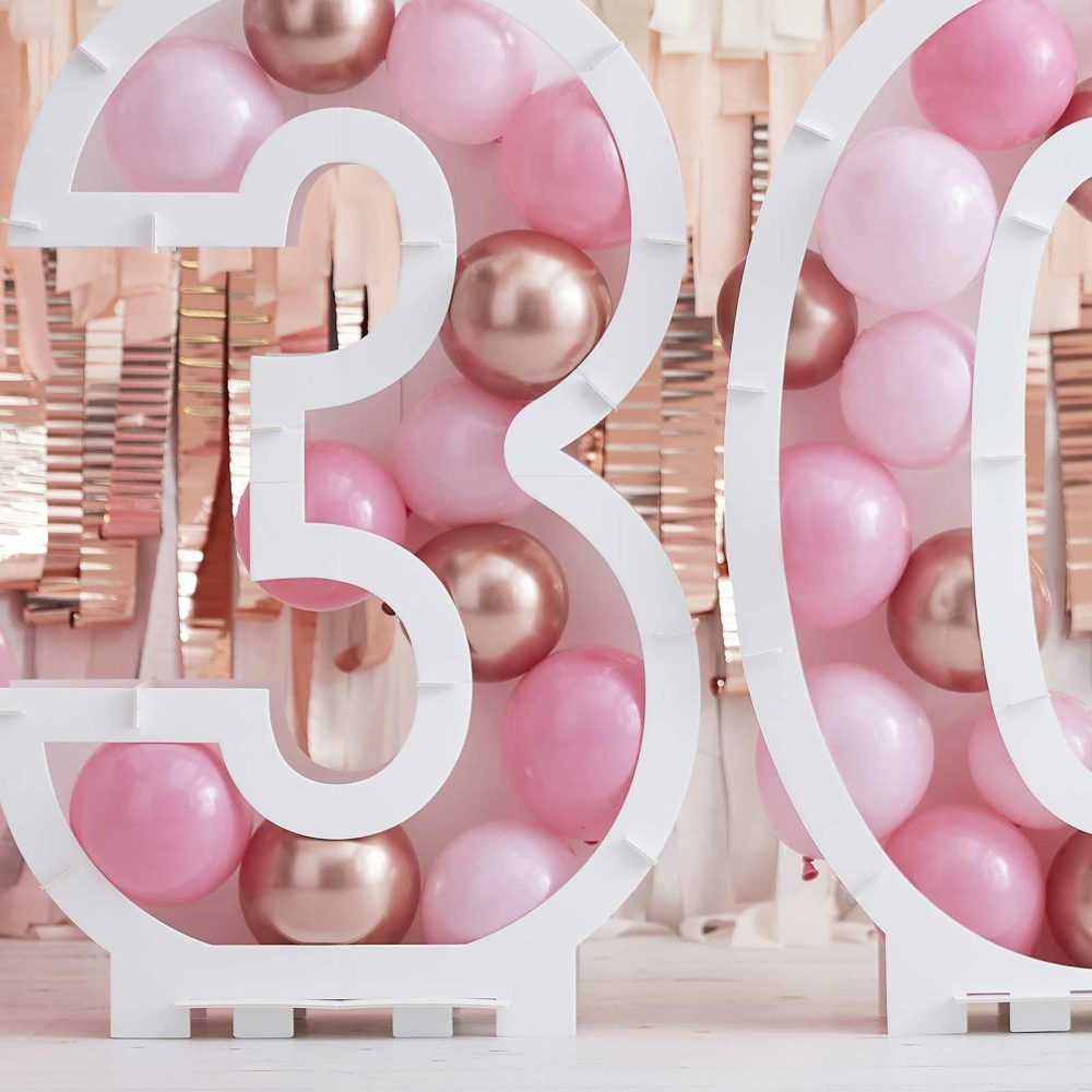 Balloon Mosaic Stands |   Pink Balloon Mosaic Number Stand 30 Balloon Mosaic Stands Balloon Mosaic Stands