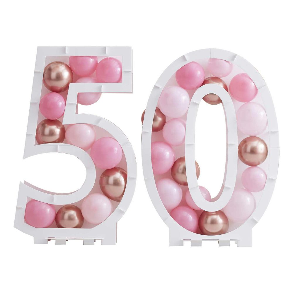 Balloon Mosaic Stands |   Pink Balloon Mosaic Number Stand 50 Balloon Mosaic Stands Balloon Mosaic Stands