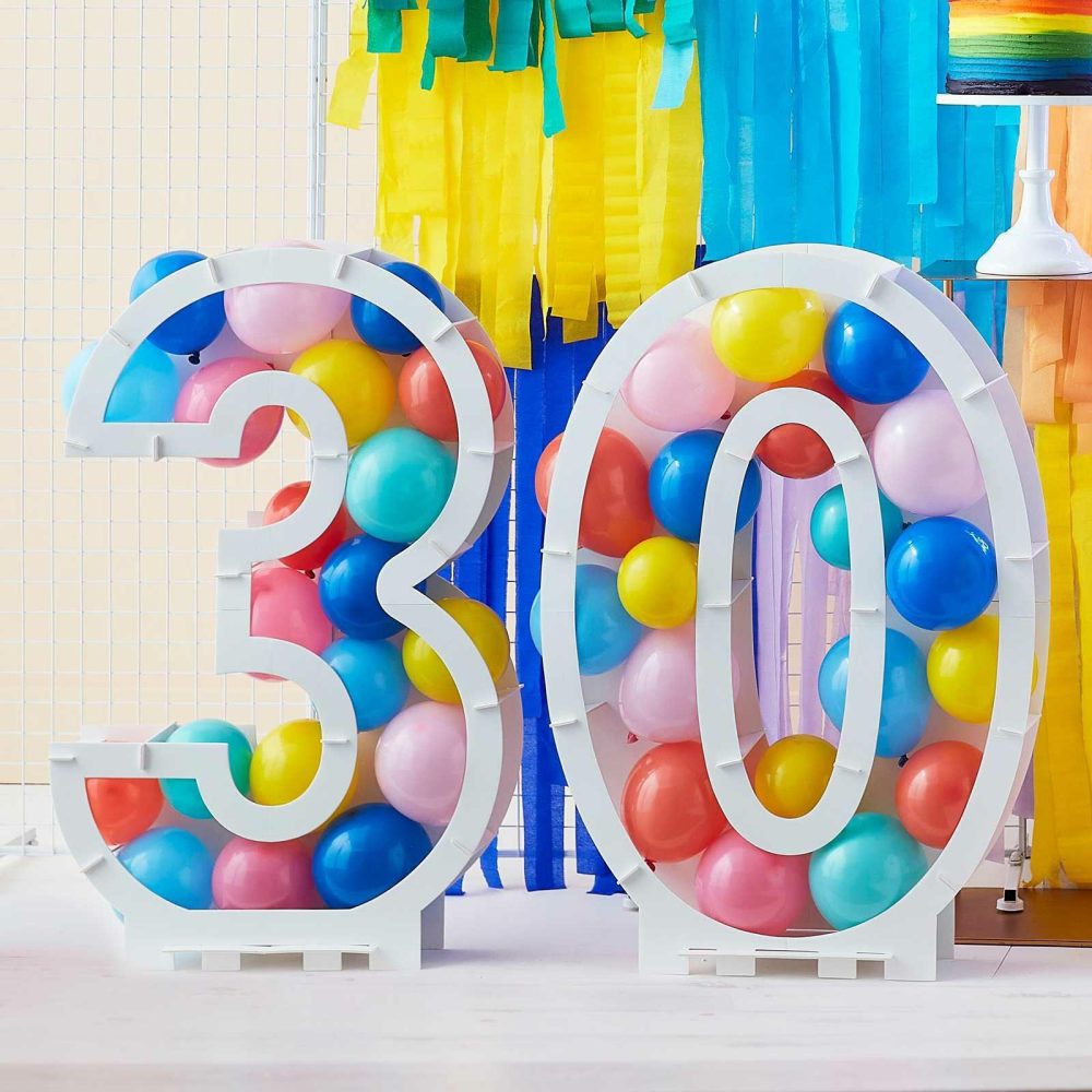 Balloon Mosaic Stands |   Rainbow Bright Balloon Mosaic Number Stand 30 Balloon Mosaic Stands Balloon Mosaic Stands