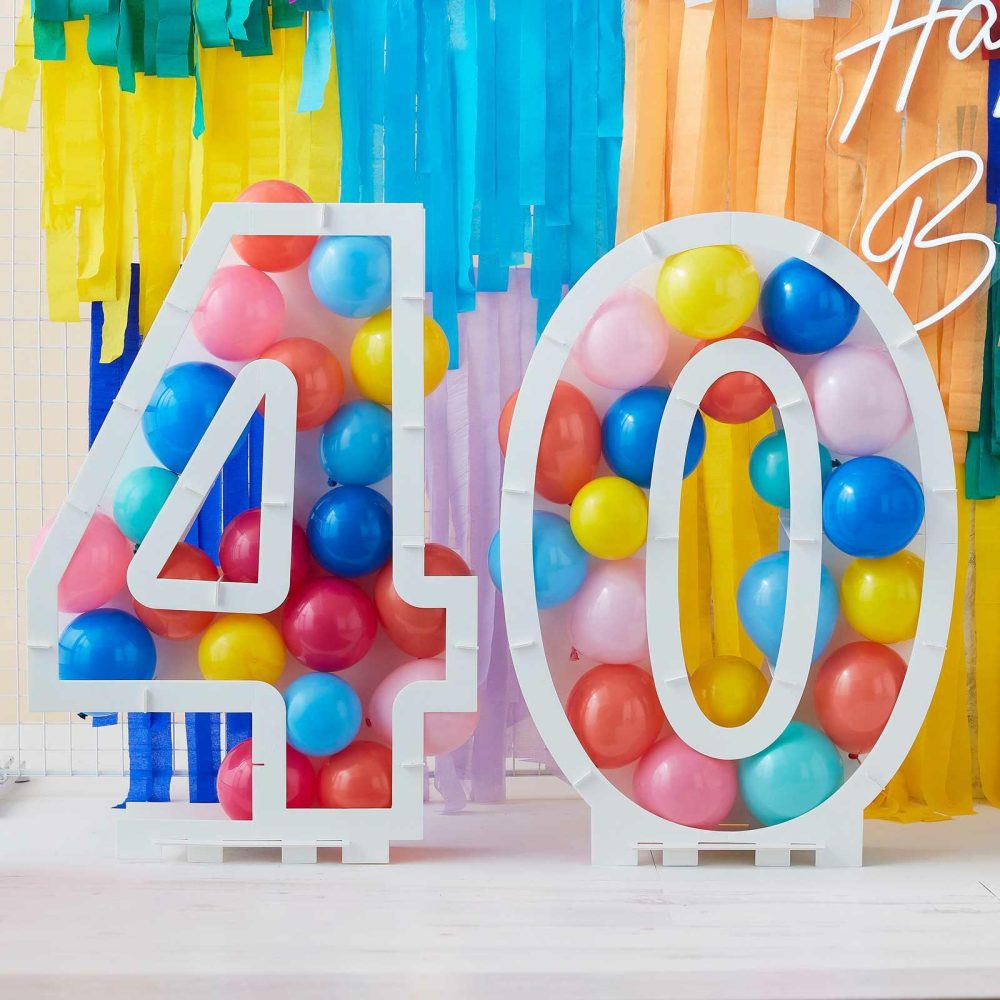 Balloon Mosaic Stands |   Rainbow Bright Balloon Mosaic Number Stand 40 Balloon Mosaic Stands Balloon Mosaic Stands