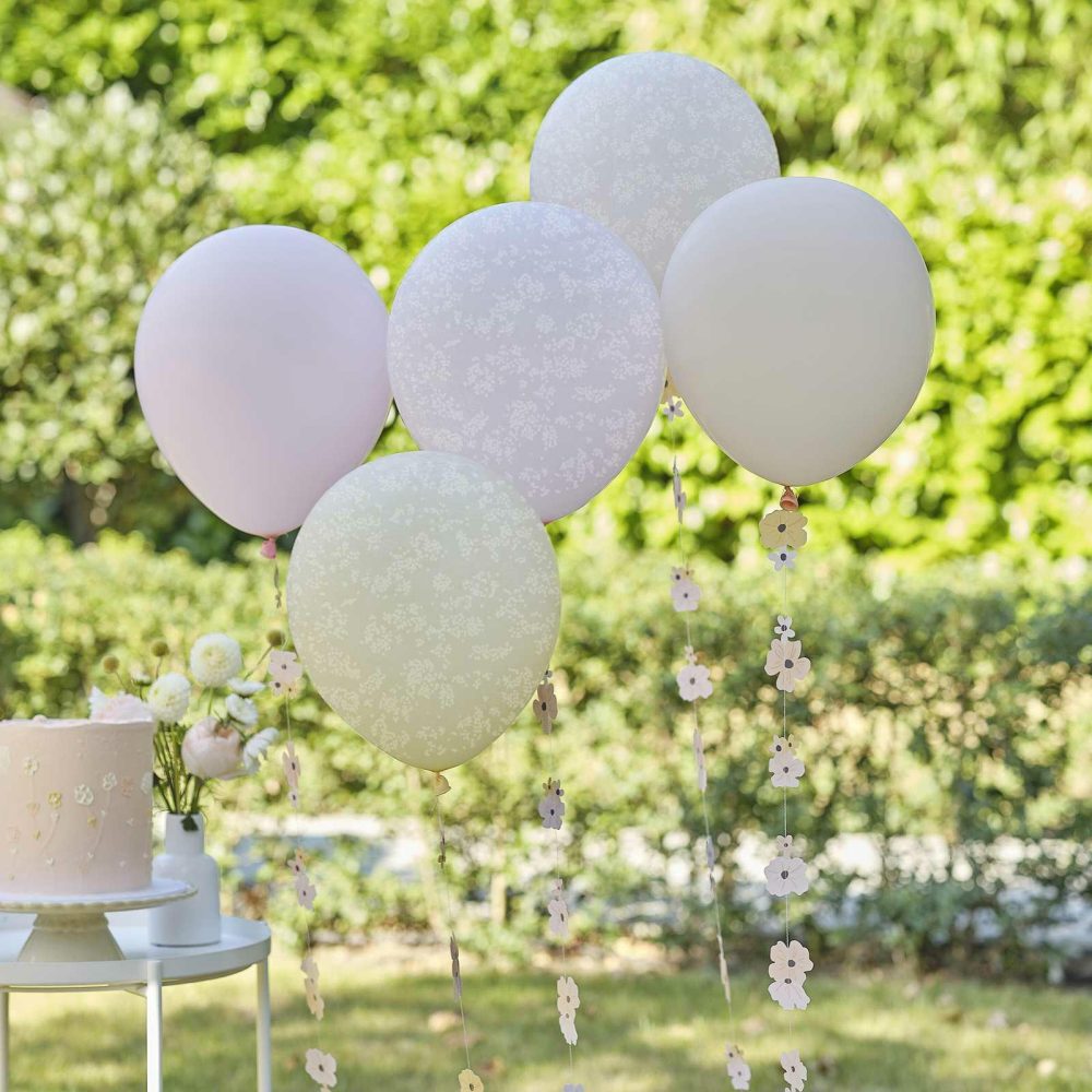 Balloon Packs |   Pastel Flower Balloon Bundle With Floral Balloon Tails Baby Shower Balloons Baby Shower Balloons