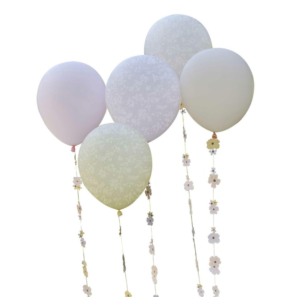 Balloon Packs |   Pastel Flower Balloon Bundle With Floral Balloon Tails Baby Shower Balloons Baby Shower Balloons