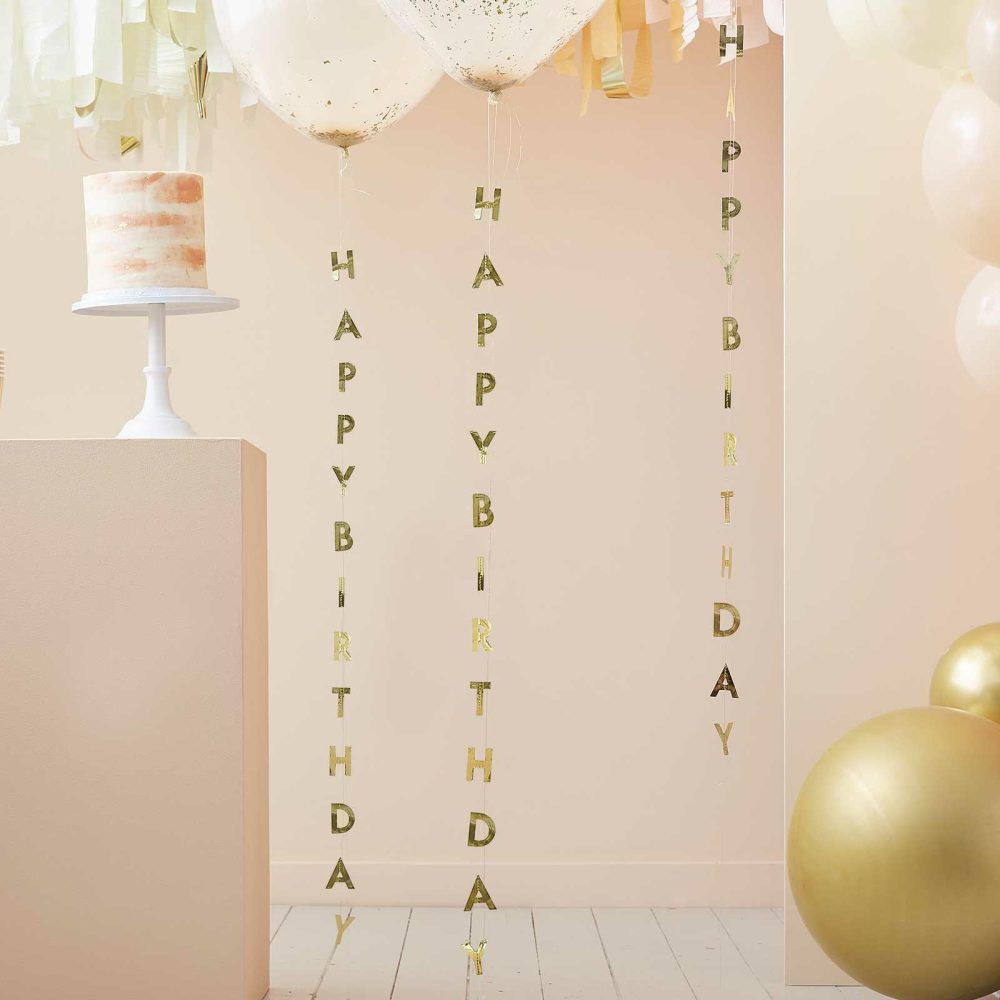 Balloon Tails |   Gold Happy Birthday Balloon Tails Balloon Accessories Balloon Tails