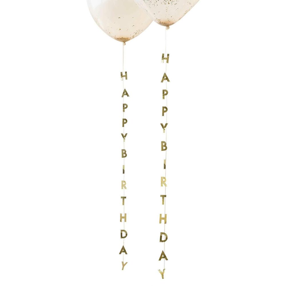 Balloon Tails |   Gold Happy Birthday Balloon Tails Balloon Accessories Balloon Tails