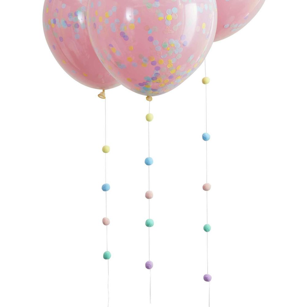 Balloon Tails |   Pastel Pom Pom Balloon Tails Balloon Accessories Balloon Tails