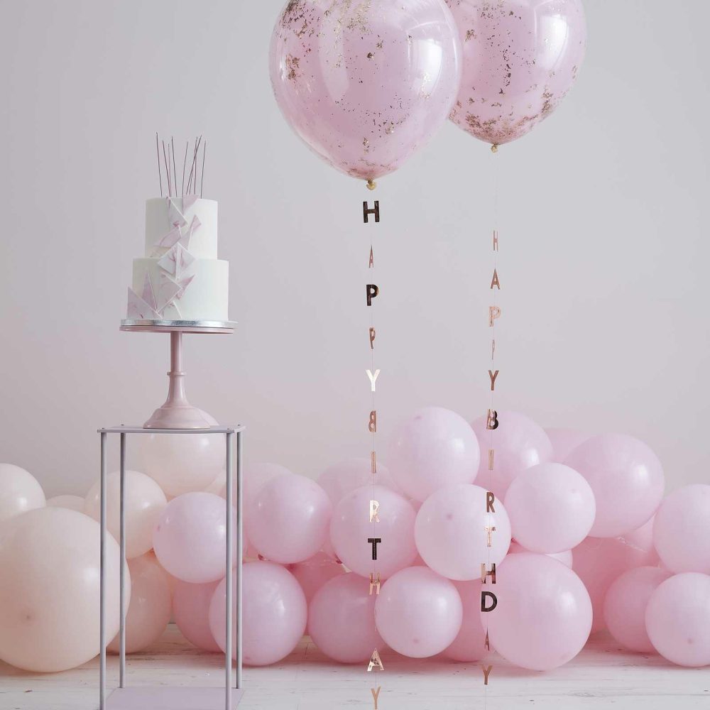 Balloon Tails |   Rose Gold Happy Birthday Balloon Tails Balloon Accessories Balloon Tails