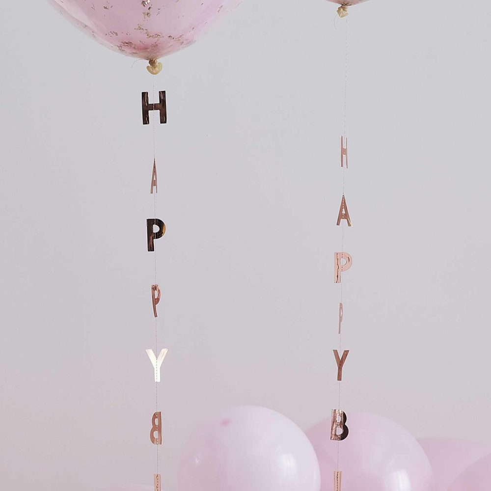 Balloon Tails |   Rose Gold Happy Birthday Balloon Tails Balloon Accessories Balloon Tails