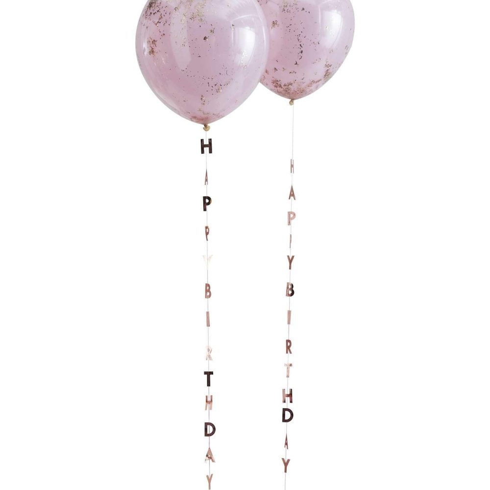 Balloon Tails |   Rose Gold Happy Birthday Balloon Tails Balloon Accessories Balloon Tails