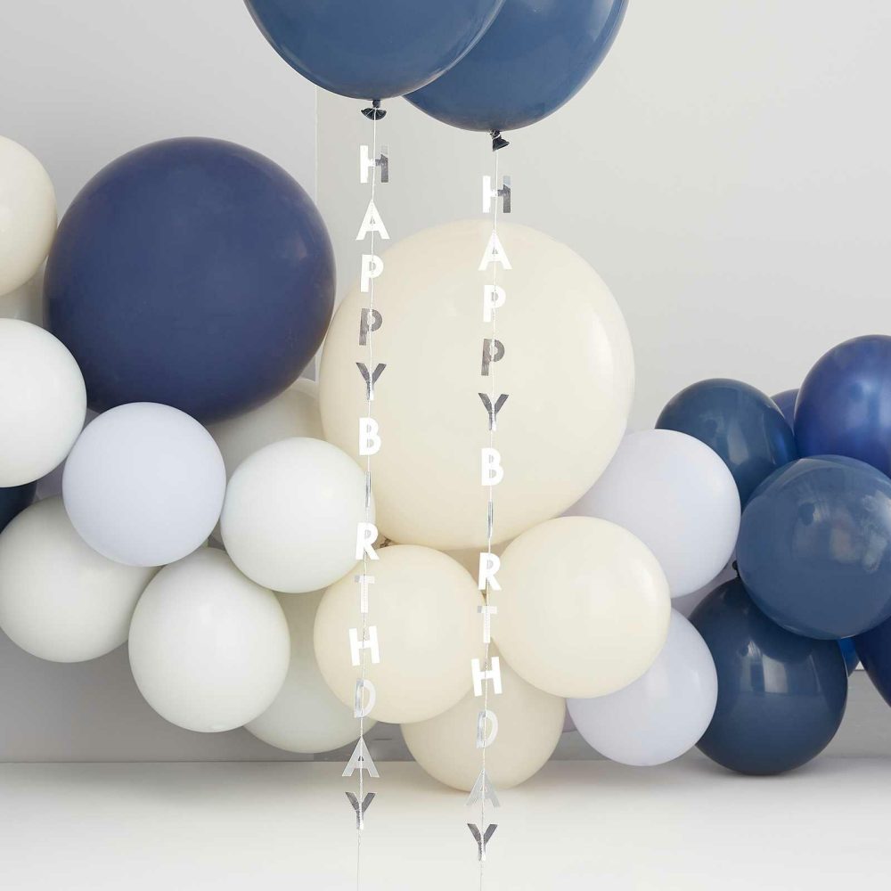 Balloon Tails |   Silver Happy Birthday Balloon Tails Balloon Accessories Balloon Tails