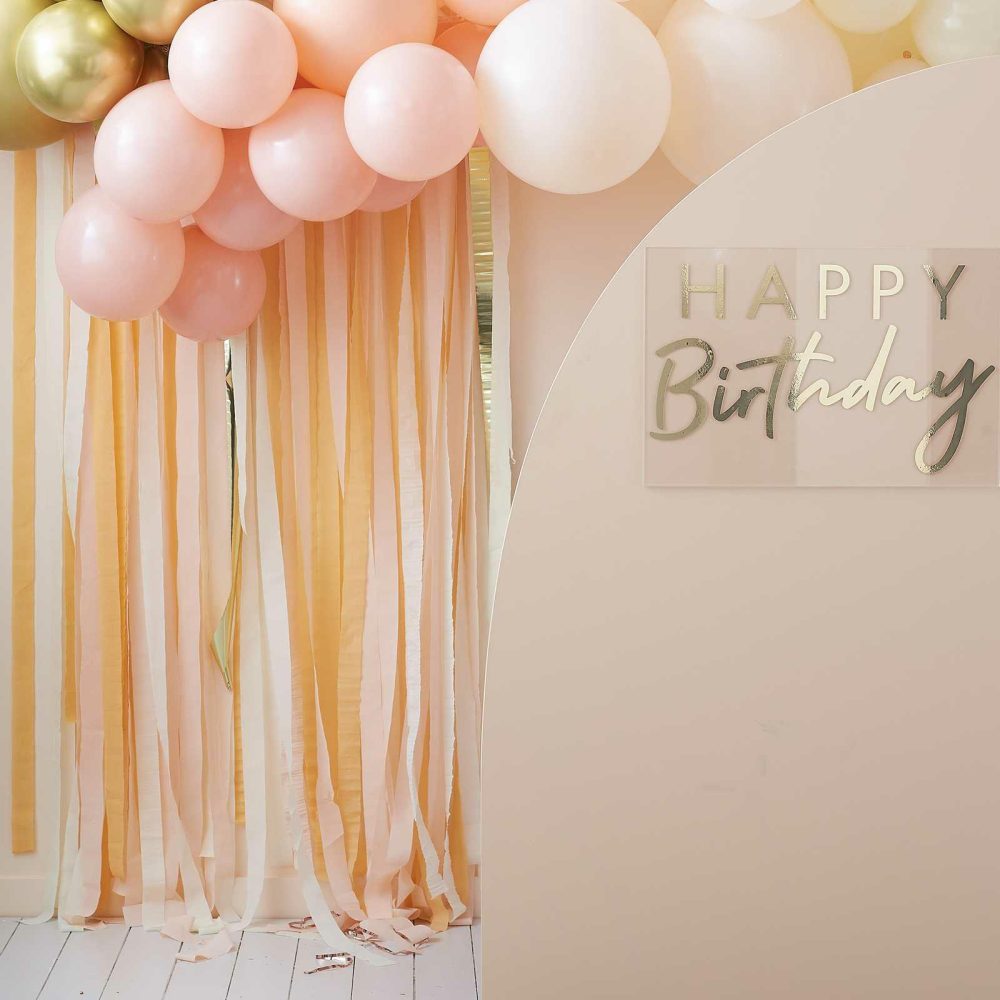 Birthday Backdrops |   Gold And Peach Streamer Party Backdrop Birthday Backdrops Birthday Backdrops