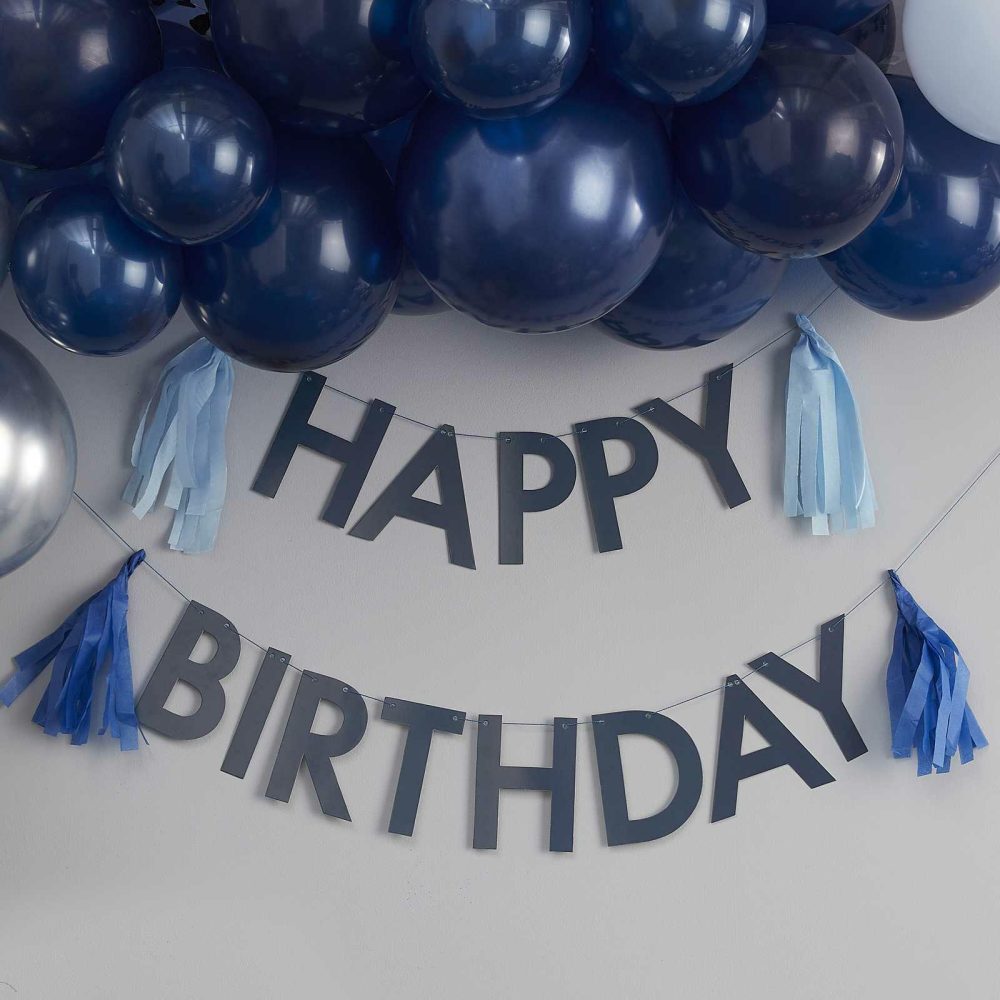 Birthday Banners |   Blue Happy Birthday Bunting With Tassels Birthday Banners Birthday Banners