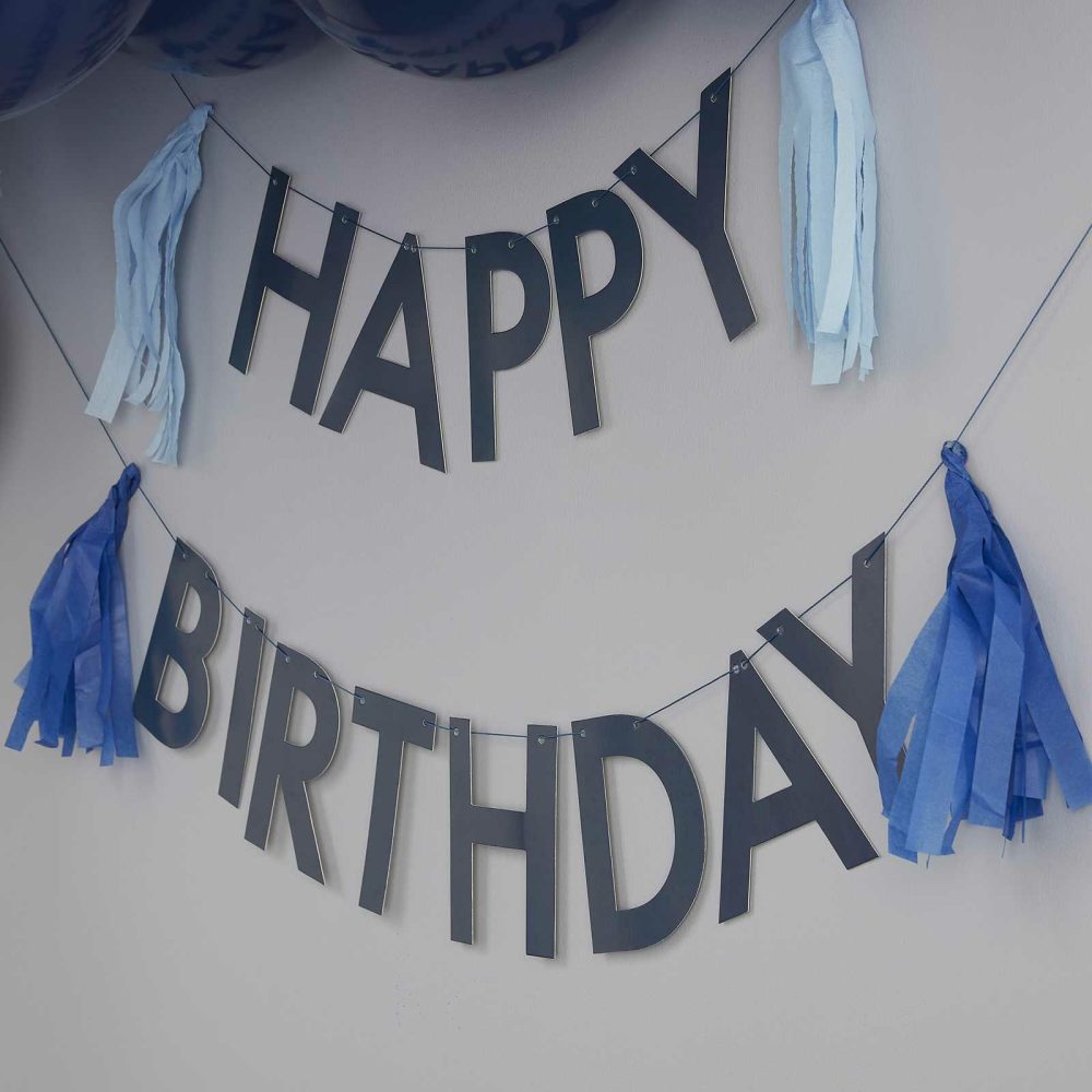 Birthday Banners |   Blue Happy Birthday Bunting With Tassels Birthday Banners Birthday Banners