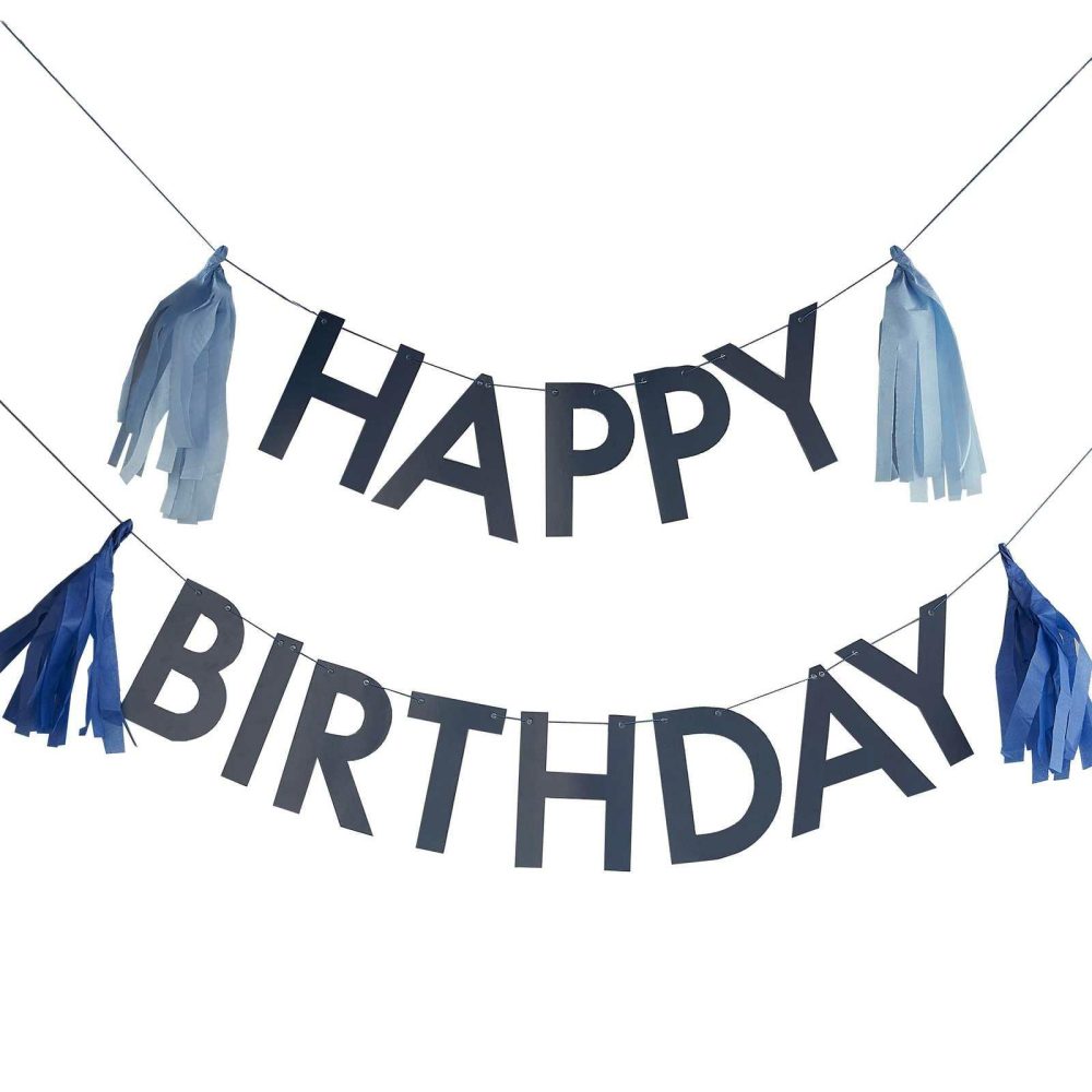 Birthday Banners |   Blue Happy Birthday Bunting With Tassels Birthday Banners Birthday Banners