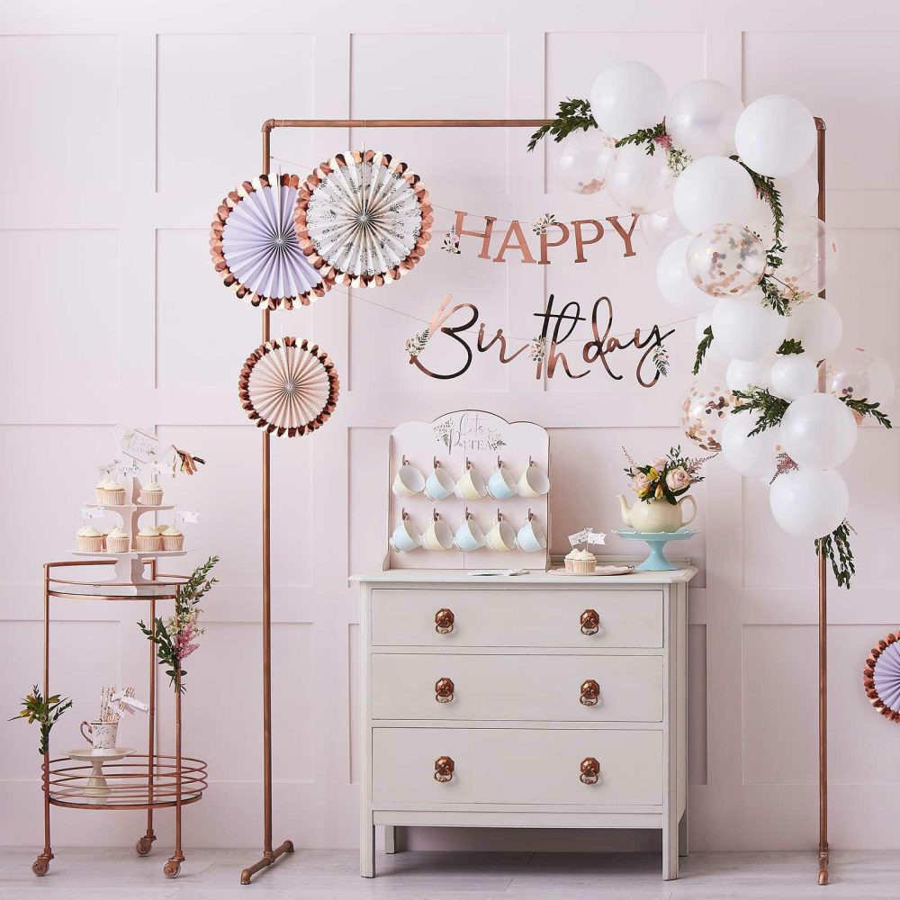 Birthday Banners |   Floral Rose Gold Happy Birthday Banner Birthday Banners Birthday Banners