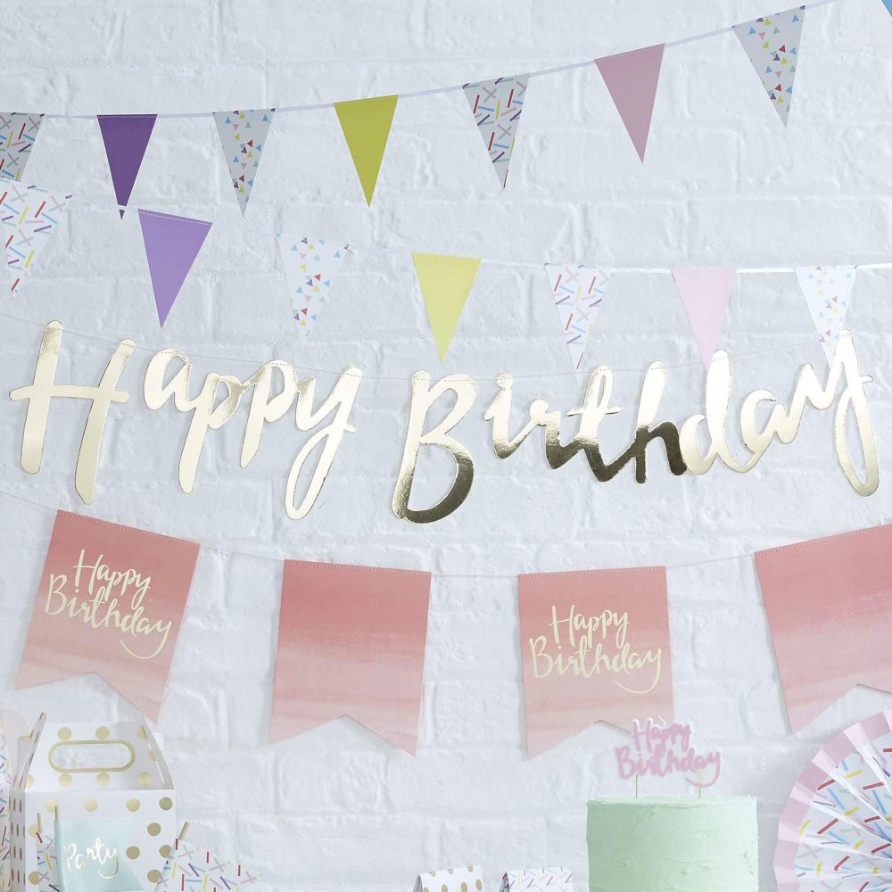 Birthday Banners |   Gold Happy Birthday Bunting Banner Birthday Banners Birthday Banners