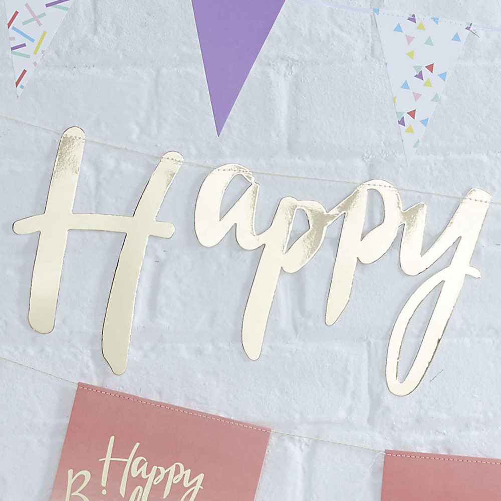 Birthday Banners |   Gold Happy Birthday Bunting Banner Birthday Banners Birthday Banners