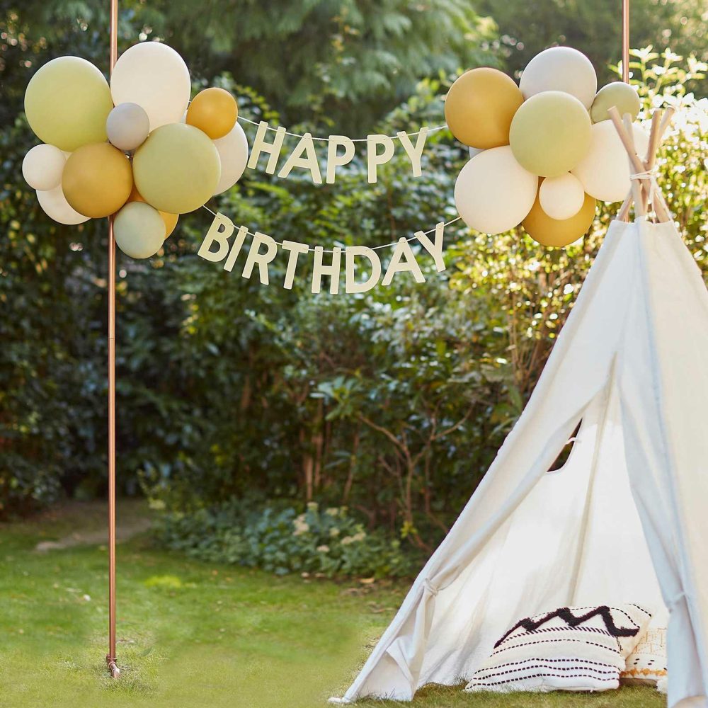 Birthday Banners |   Green, Grey, Sand & Gold Chrome Happy Birthday Balloon Bunting Birthday Banners Birthday Banners