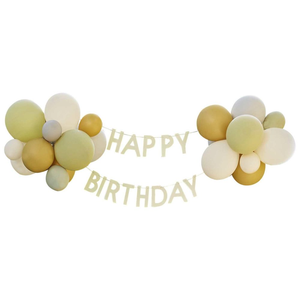 Birthday Banners |   Green, Grey, Sand & Gold Chrome Happy Birthday Balloon Bunting Birthday Banners Birthday Banners