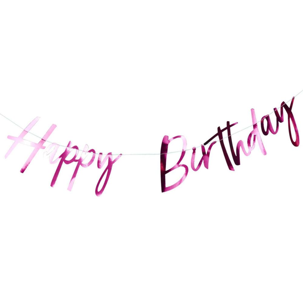 Birthday Banners |   Hot Pink Foiled Happy Birthday Bunting Birthday Banners Birthday Banners