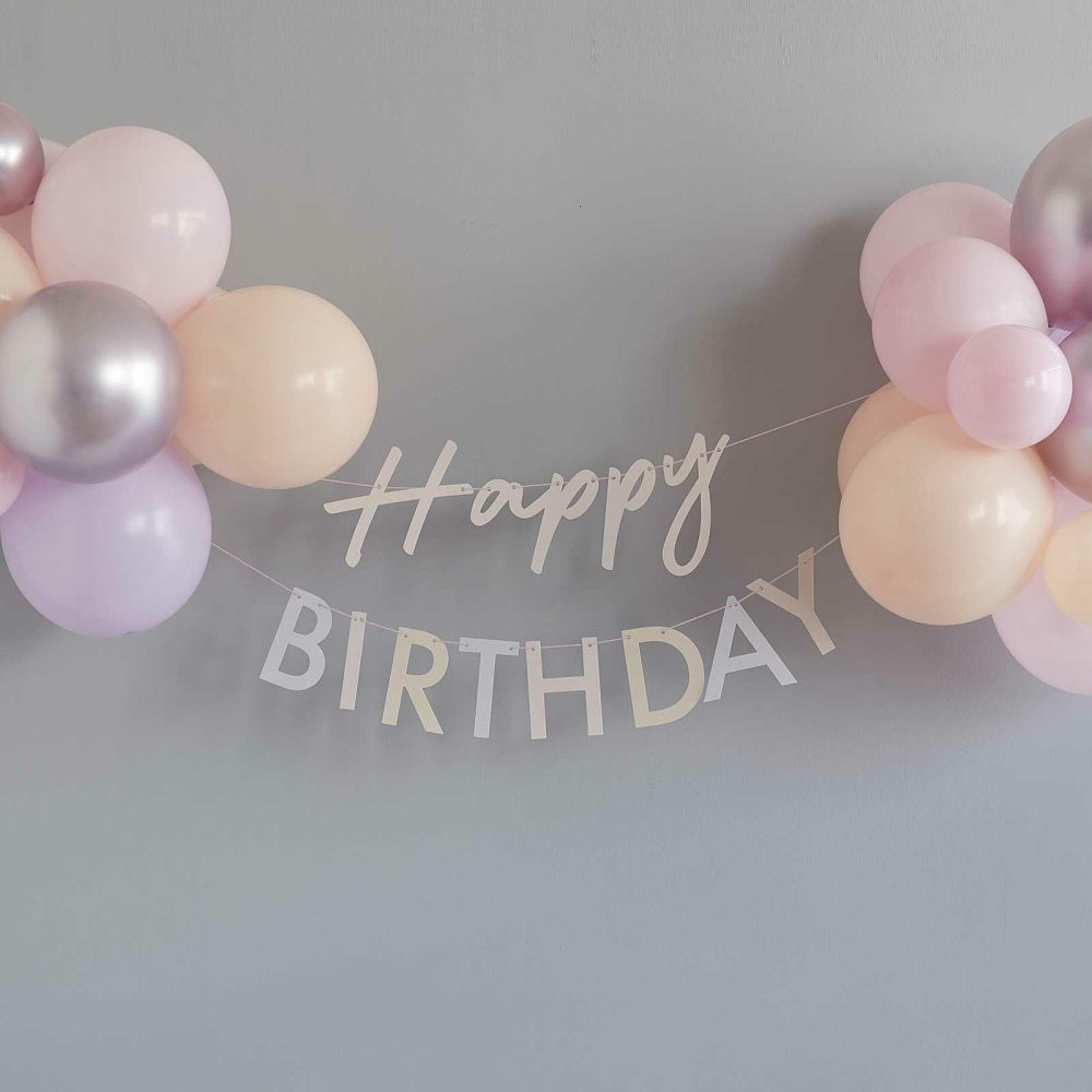 Birthday Banners |   Pastel Pink Happy Birthday Bunting With Balloons Birthday Banners Birthday Banners