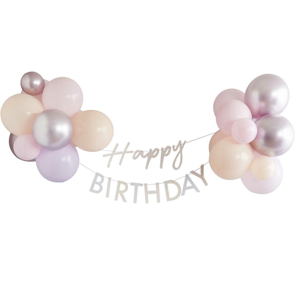 Birthday Banners |   Pastel Pink Happy Birthday Bunting With Balloons Birthday Banners Birthday Banners