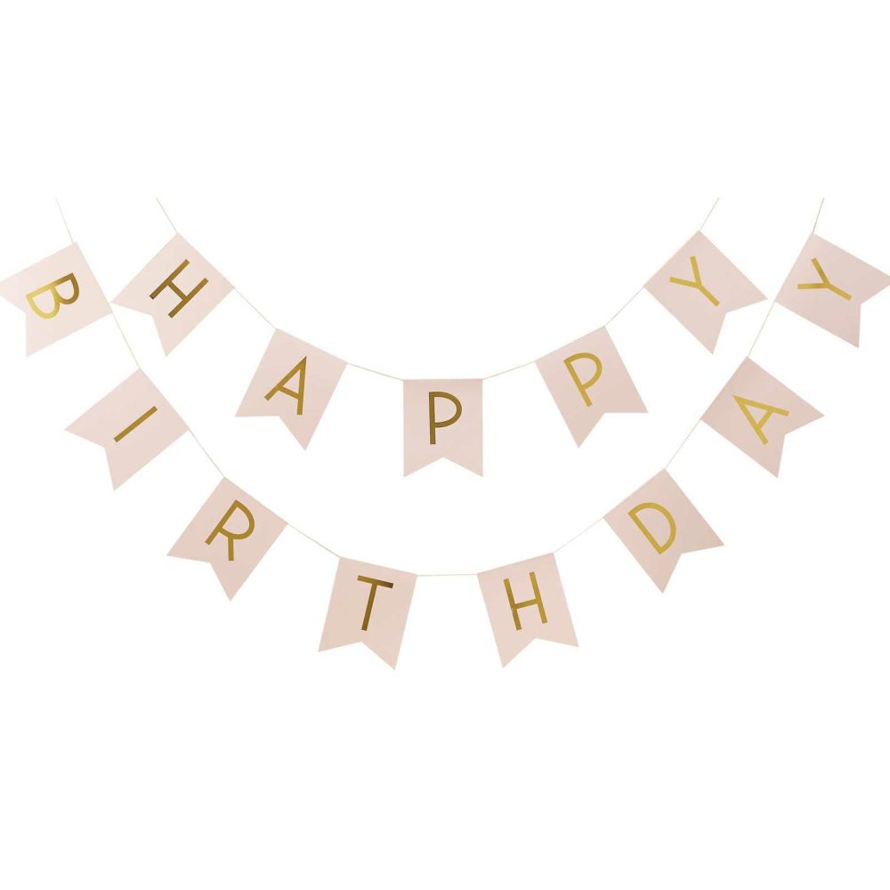 Birthday Banners |   Pink And Gold Foil Happy Birthday Bunting Birthday Banners Birthday Banners