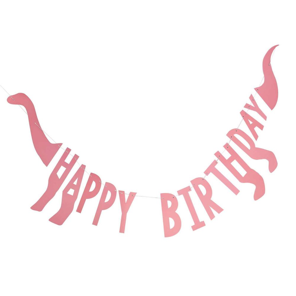 Birthday Banners |   Pink Happy Birthday Dinosaur Shaped Bunting Birthday Banners Birthday Banners